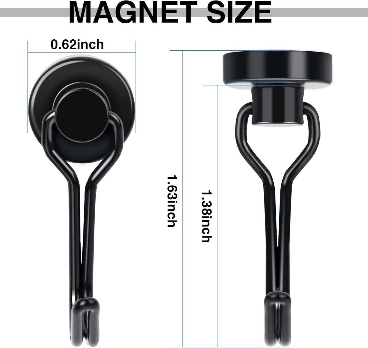 E BAVITE Swivel Swing Black Magnetic Hooks, 30lbs Strong Neodymium Magnet Hook with Epoxy Coating for Refrigerator, Cruise,BBQ Grill Tools, 2.36in in Length, Pack of 10