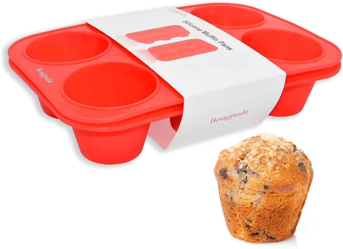 Silicone Large Muffin Pan 2 Pack,6 Cup Large Silicone Cupcake Pan,Non-Stick Jumbo Muffin Pans,Food Grade Cupcake Molds,Perfect for Egg Muffin,Big Cupcake