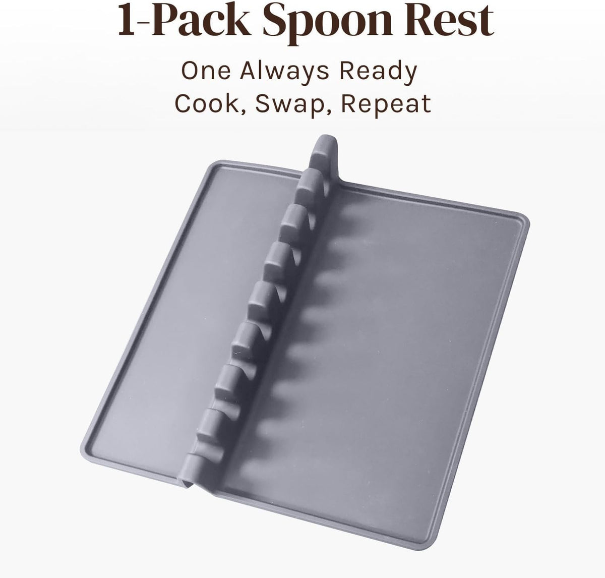 Silicone Spoon Rest for Stove Top with Drip Pad (1 Pack) - Extra Large Grey Heat-Resistant, BPA-Free Utensil Rest for Kitchen Counter - Utensil Holder for Spatulas, Tongs, Ladles and Kitchen Gadgets
