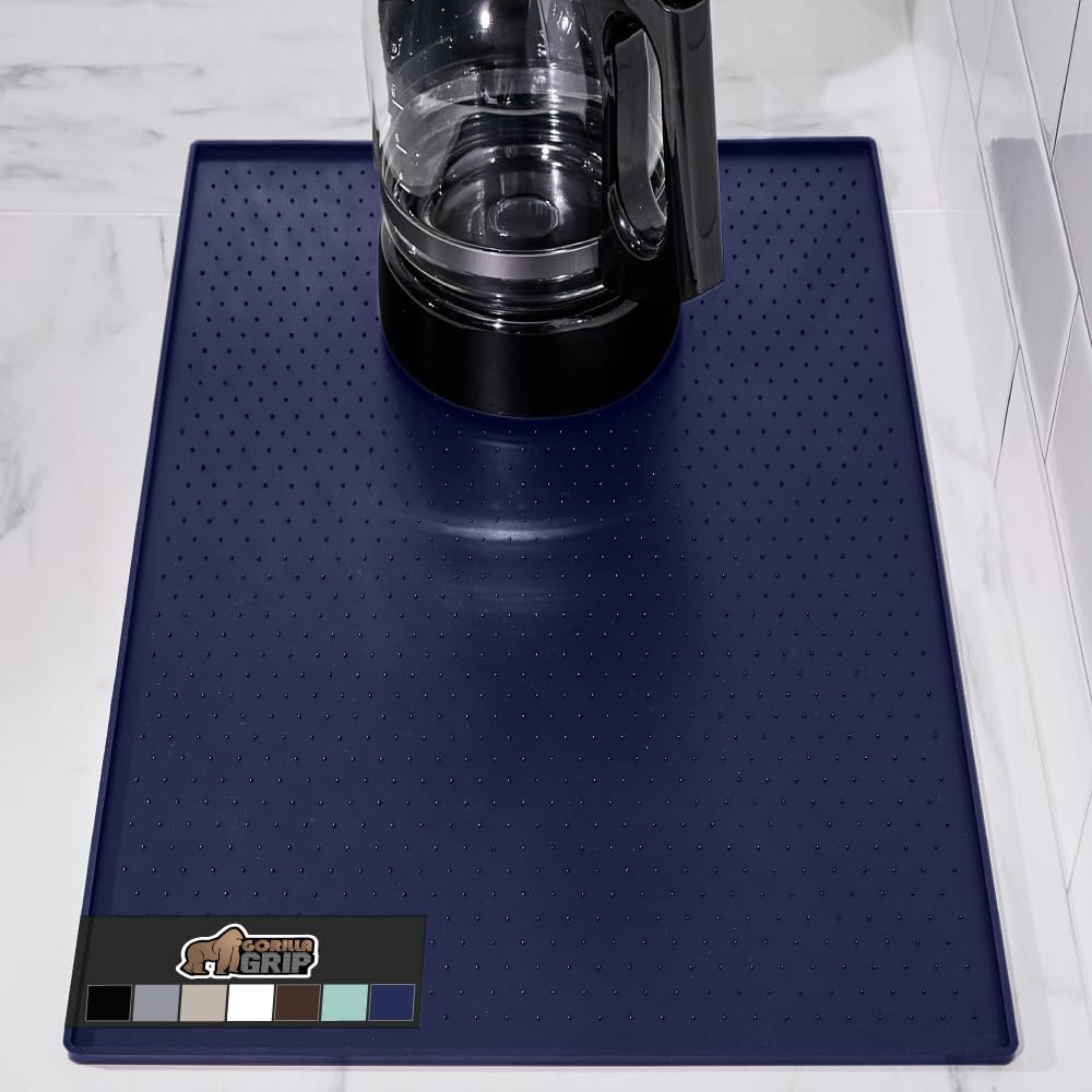 GORILLA GRIP Silicone Coffee Mat, Espresso Drink Bar Station Accessories, Waterproof Heat-Resistant Dish Drying Mats, Stay in Place on Kitchen Counter, Home Kitchen Decor Essentials, 11.5x18.5, Navy