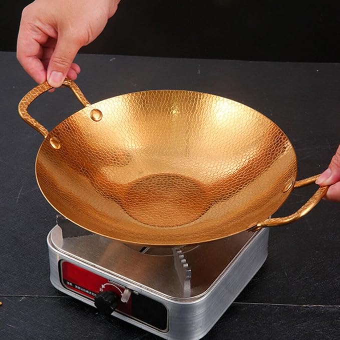Kichvoe Stainless Steel Wok Pan,22cm Round Bottom Wok with Dual Handle Wok Frying Pan Wok Stir Fry Pan Non-stick Pan Skillet for Electric Induction Cooktops