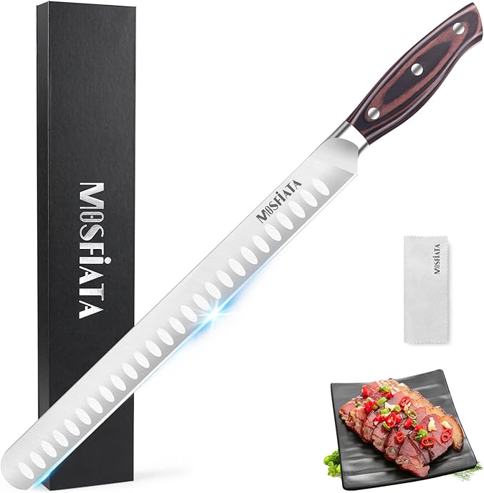 MOSFiATA 12" Slicing Carving Knife –BBQMeat Cutting Knife-Forged High Carbon German Steel – Ergonomic Handle Design-With Gift Box