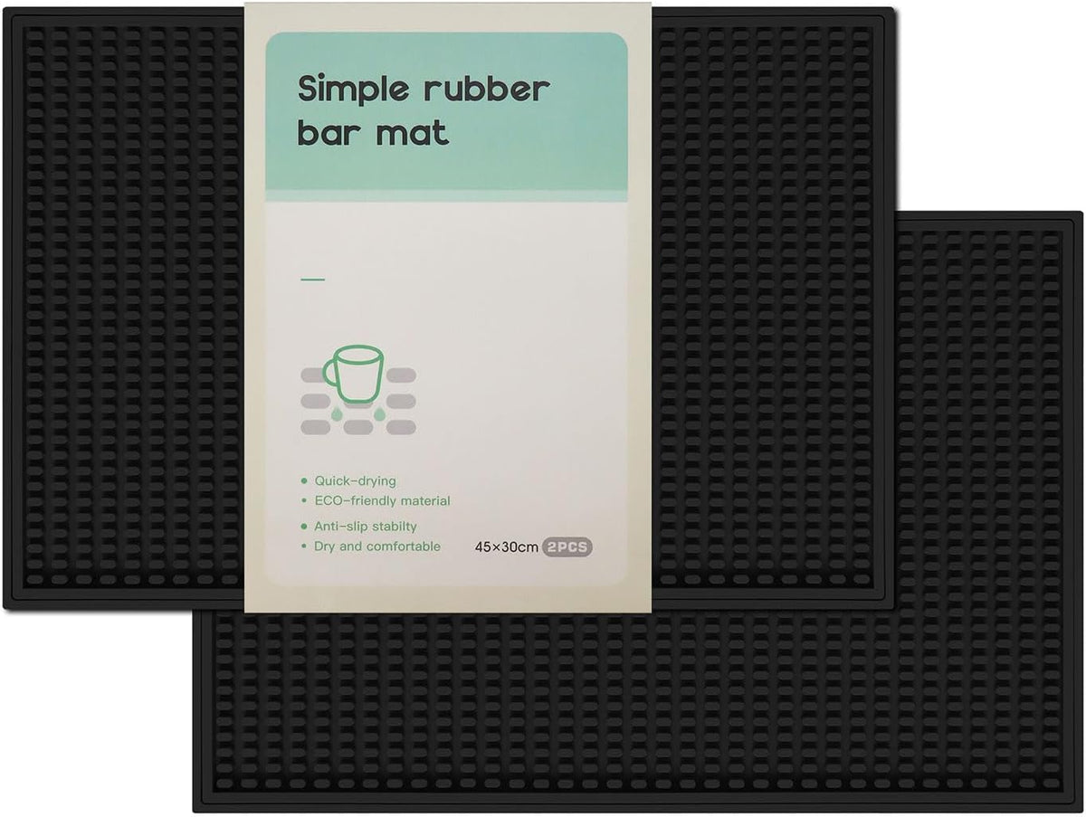2 Pack Bar Mat, Home Bar Tool Drying Mats, Bar Accessories for The Home Bar Set 18''x12''（Black） for Bars, Outdoor Camping, Bar for Home