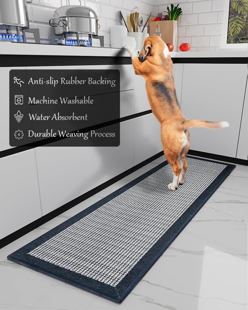 PADOOR Kitchen Mats for Floor, Kitchen Rugs Non Slip Washable, Rubber Backed Kitchen Runner Super Absorbent Long Kitchen Floor Mat Sink Rug, 20”x70” Blue