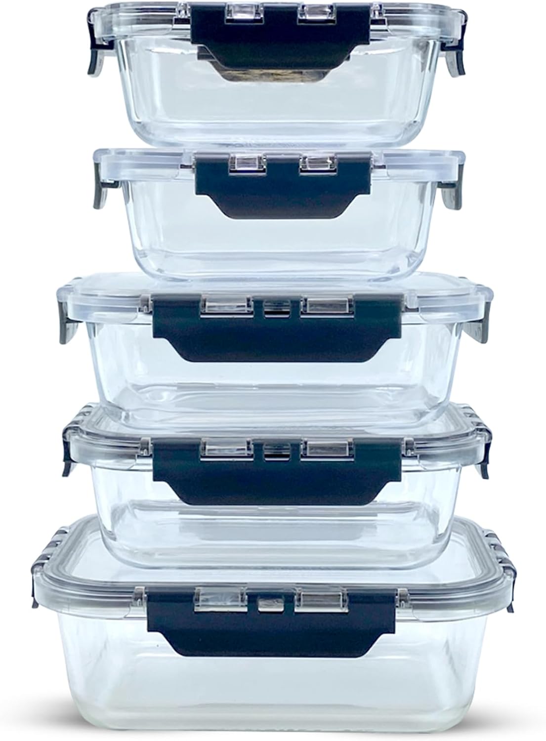Glass Food Storage Containers with Lids, 5-Piece Set – Airtight, Leakproof, Oven & Freezer Safe, BPA-Free