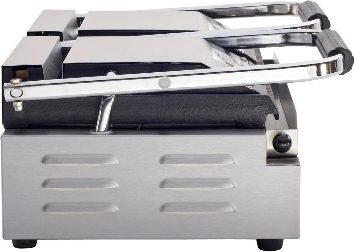 Kratos Commercial Electric Panini Sandwich Grill with Grooved Plates, 18.7" x 9" Cooking Surface, Commercial Countertop Panini Press, 120V, 3500W (29Y-023)