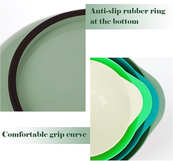 BoxedHome Classic Mixing Bowl Set, BPA Free Plastic, Microwave and Dishwasher Safe, 4.5 quarts (Army Green)