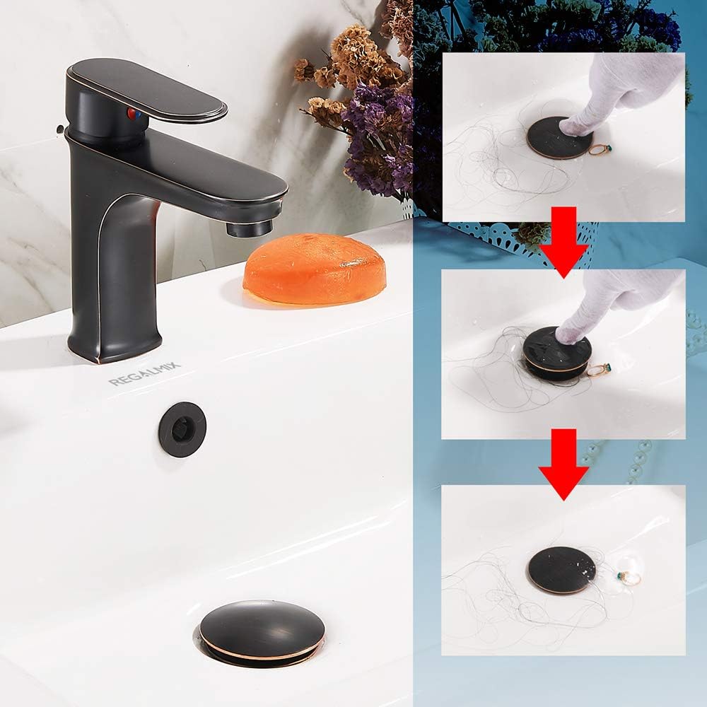 Vessel Sink Drain,Bathroom Pop-up Drain with Detachable Basket Stopper, Anti-Explosion and Anti-Clogging Drain Strainer, Sink Drain Assembly with Overflow Oil Rubbed Bronze, RWF083K