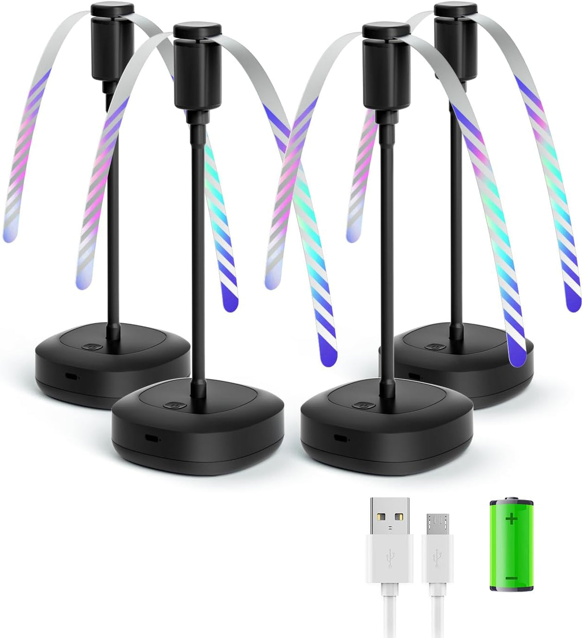 4 Pack Food Table Fan, 2000mAh USB Powered Rechargeable Food Fan, Portable Fan with Flexible Goose-Neck and Soft Blades for BBQ, Patio, Party