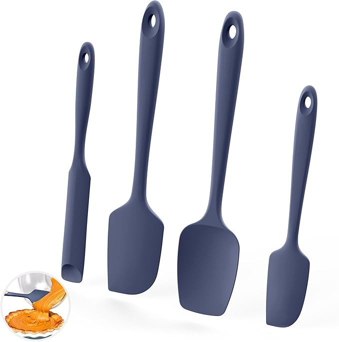 U-Taste 600ºF Heat Resistant Silicone Spatulas: Flexible Food-Grade Silicon Baking Scraper, Kitchen Cooking Mixing Utensils with Upgraded Sturdy Handle Tip for Nonstick Cookware (4-Pc., Midnight Blue)