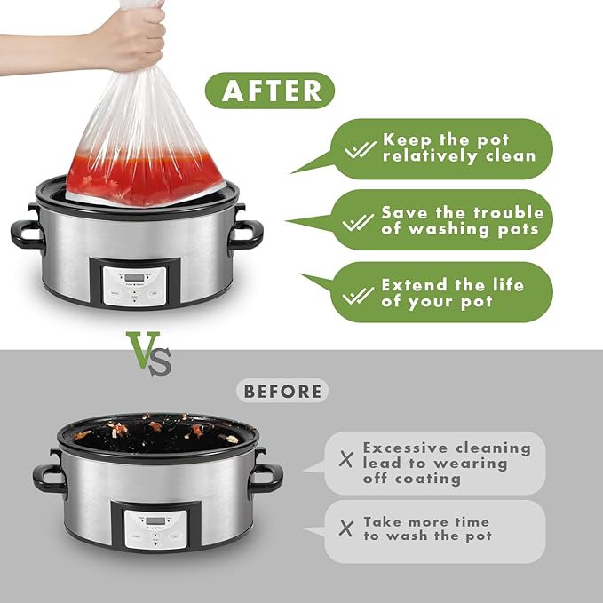 Slow Cooker Liners, 20 Cooking Bags Extra Large Disposable Pot Liner Plastic Bags for 6QT to 10QT Slow Cooker Cooking Pans, 14“ x 22”, 20 Liners (20)