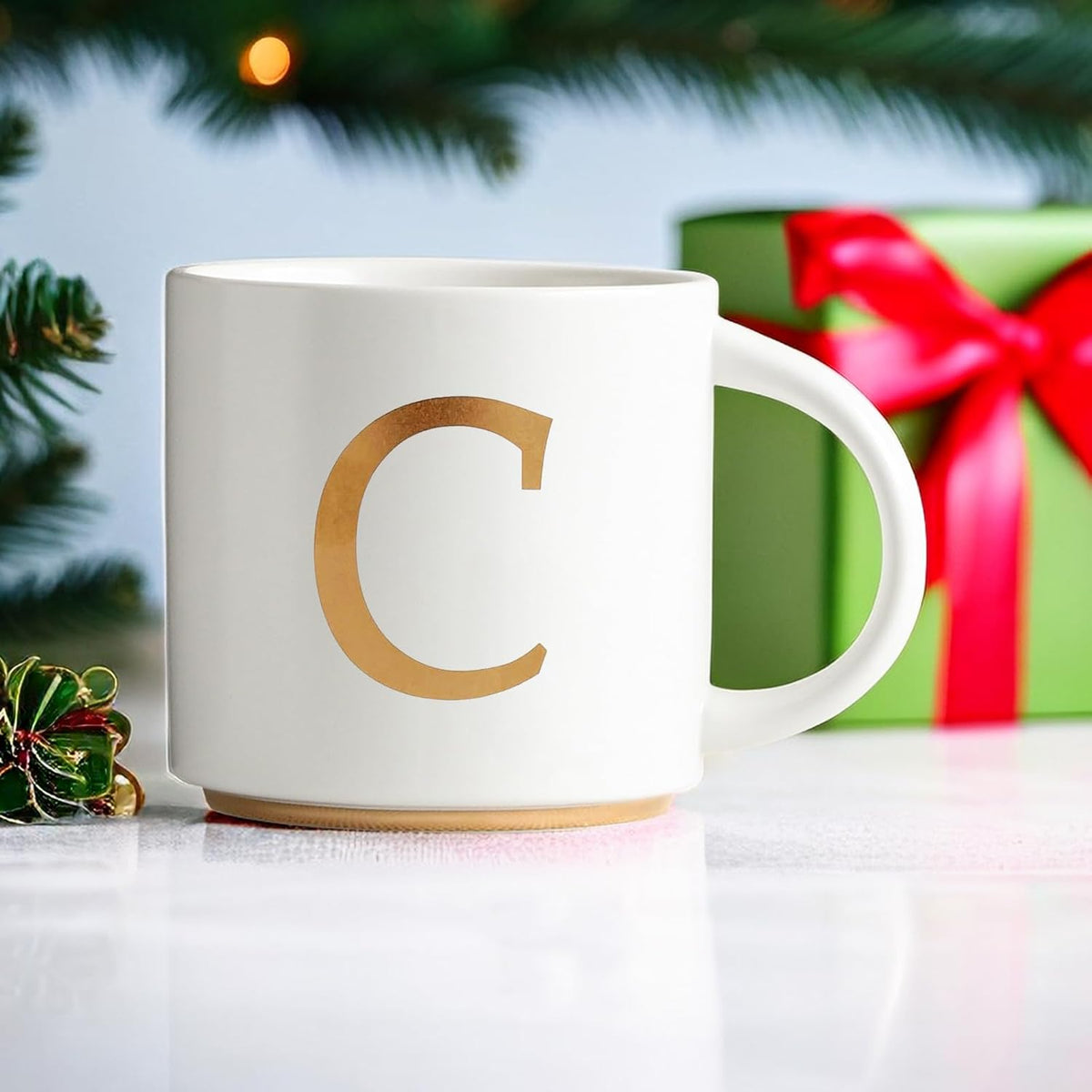 COLLECTIVE HOME - Monogram Ceramic Mugs, 15 oz Golden Initial Coffee Cups, Elegant Alphabet Tea Mugs, Elegant Personalized Mug with Gift Box, Unique Mug with Double Side Capital Letter (C)