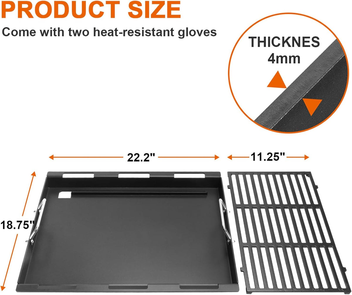 Upgrade Griddle Inserts and Grate for Weber Genesis II 400 Series Gas Grills, Flat Top Griddle with Handles for Genesis II E-410 S-410 E-435 S-435 E-440 S-440 LX E/S-440, Replace for Weber 6789