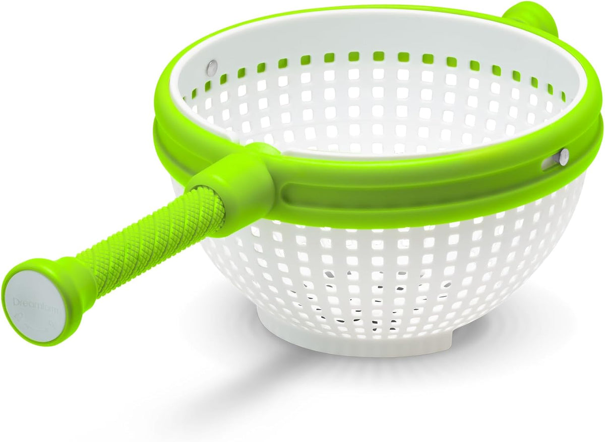 Dreamfarm Spina 2-In-1 Easy-To-Use, Collapsible Salad Spinner & Straining Colander for Salad, Fruit, Vegetable, Lettuce - White/Green