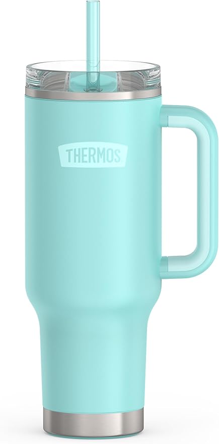 THERMOS Stainless Steel Cup Holder Mug - 40 Ounce, Sea Green - Insulated Tumbler with Lid and Straw, Plus Leak-Resistant Slide Lock