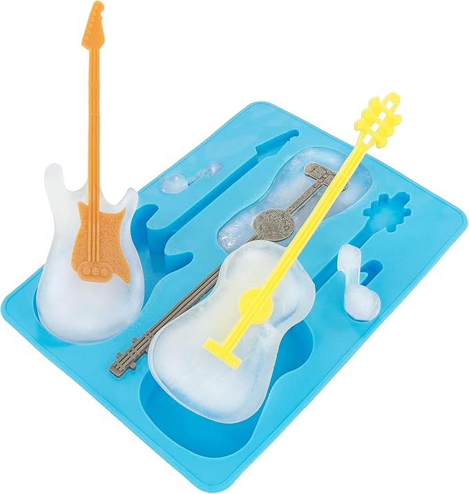 Acoustic and Electric Guitar Ice Cube Tray - Fairly Odd Novelties - Mold w/Stirrers Novelty Music Gift, Blue Guitar w/Stirrers, One Pack