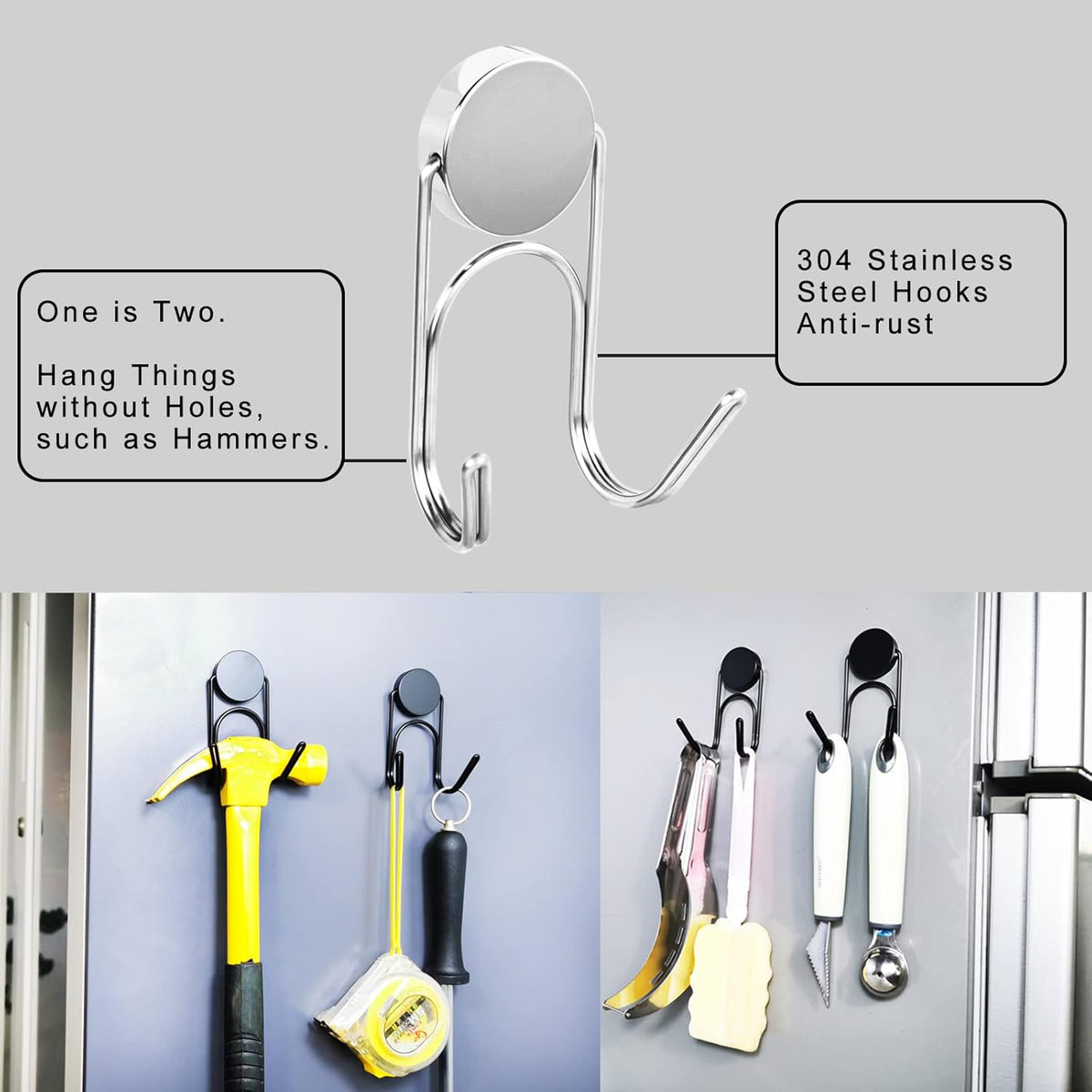 Magnetic Hooks 304 Stainless Steel Hooks Heavy Duty Magnets Hanging Hooks for Refrigerator Grill Toolbox Cabins Outdoor,Cruise Essentials Camper Accessories,4pack(Silver,1.3in-2)