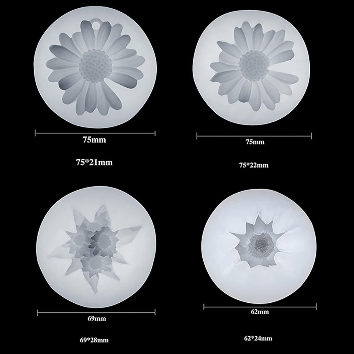 Daisy 4 Pack Flower Molds - Peony, Rose, 3D, Silicone Resin & Clay Molds for Craft Supplies