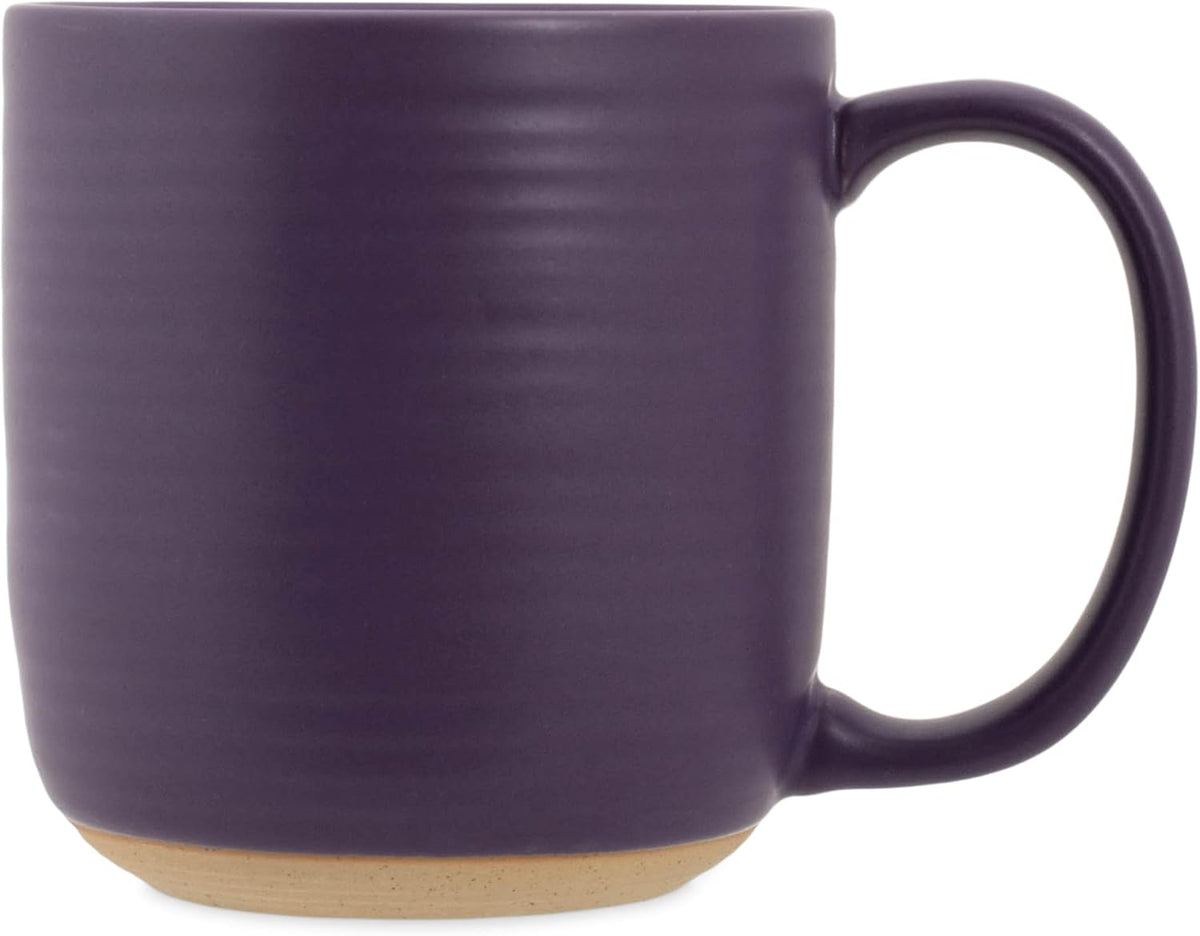 Elanze Designs Ribbed Ceramic Stoneware 16 ounce Raw Clay Bottom Coffee Mugs Set of 4, Purple