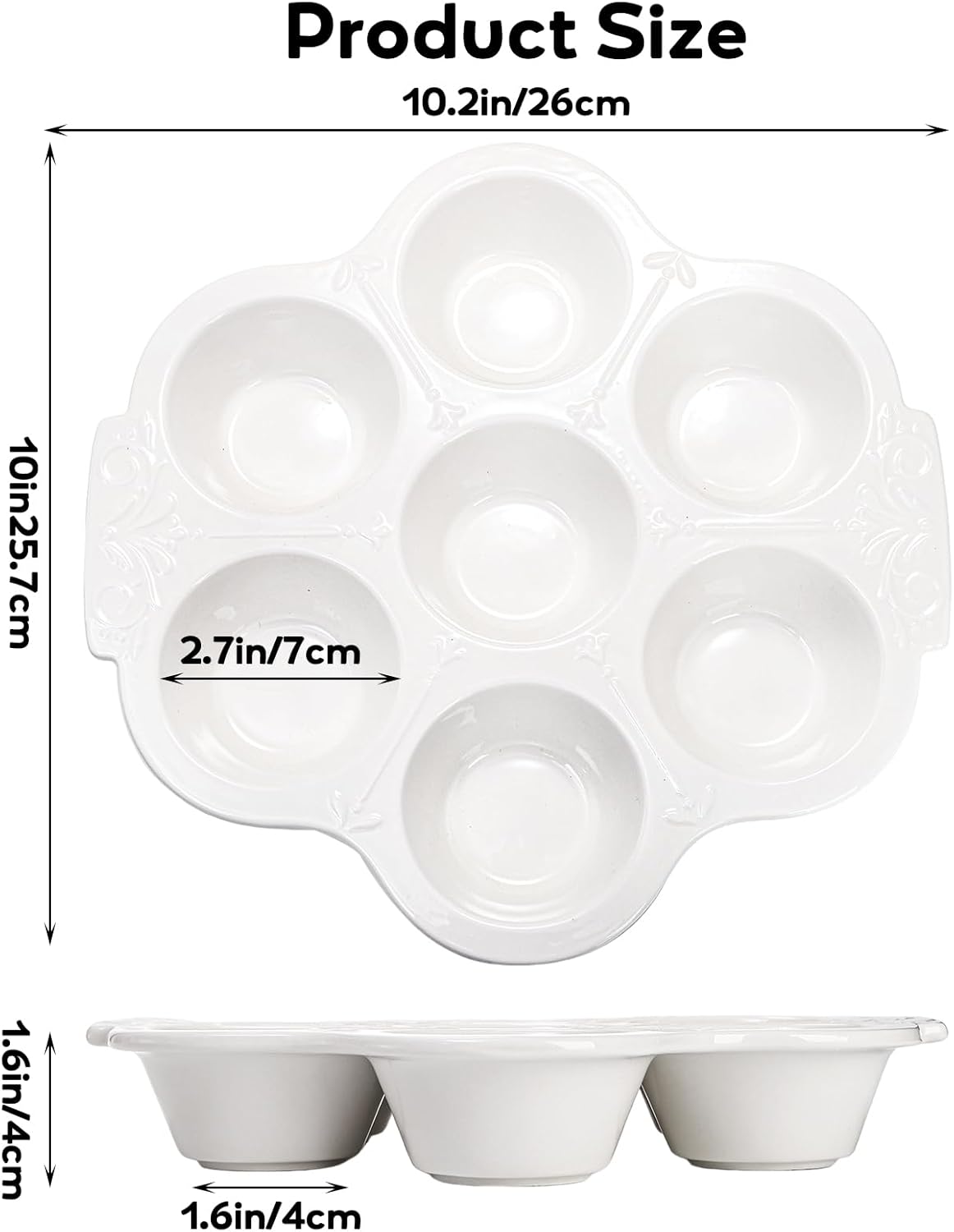 Youeon 2 Pack Ceramic Muffin Pans 7 Cups, Nonstick White Floral Cupcake Baking Pan with Handle, Muffin Tins for Muffins, Cupcakes, Tarts, Mini Cheesecakes, Oven and Dishwasher Safe