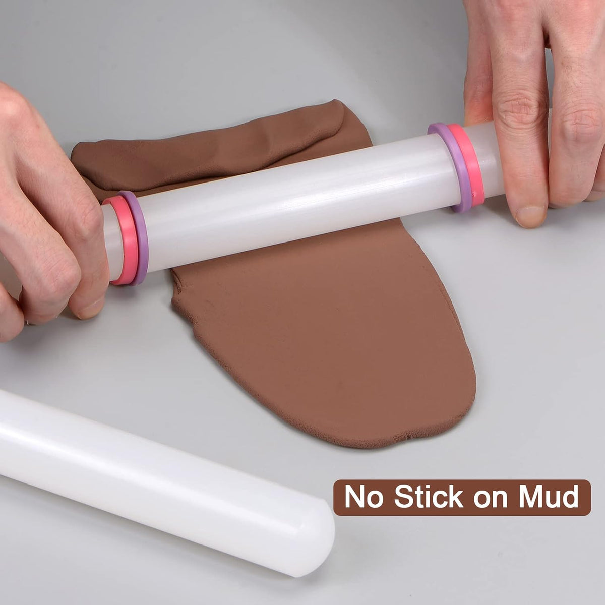 HARFINGTON Fondant Rolling Pin 13 Inch x 0.98 Inch Adjustable Guide Rings Non-Stick PP Plastic Fondant Roller Dough Roller Kitchen Decorating Tools for Cookie Pastry Pizza Clay