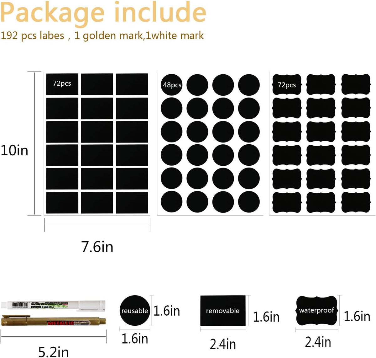 Chalkboard Labels, Removable Blackboard Label Stickers 192PCS with 2 Free Chalk Markers, Waterproof Reusable Labels for Food Containers, Mason Jars, Pantry, Bottles