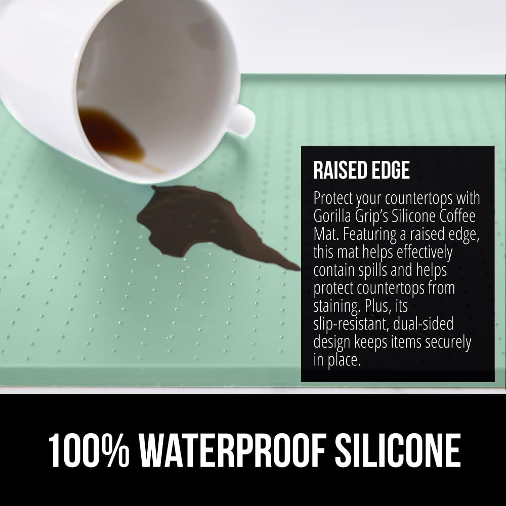 GORILLA GRIP Silicone Coffee Mat, Espresso Drink Bar Station Accessories, Waterproof Heat-Resistant Dish Drying Mats, Stay in Place on Kitchen Counter, Home Kitchen Decor Essentials, 11.5x18.5, Mint