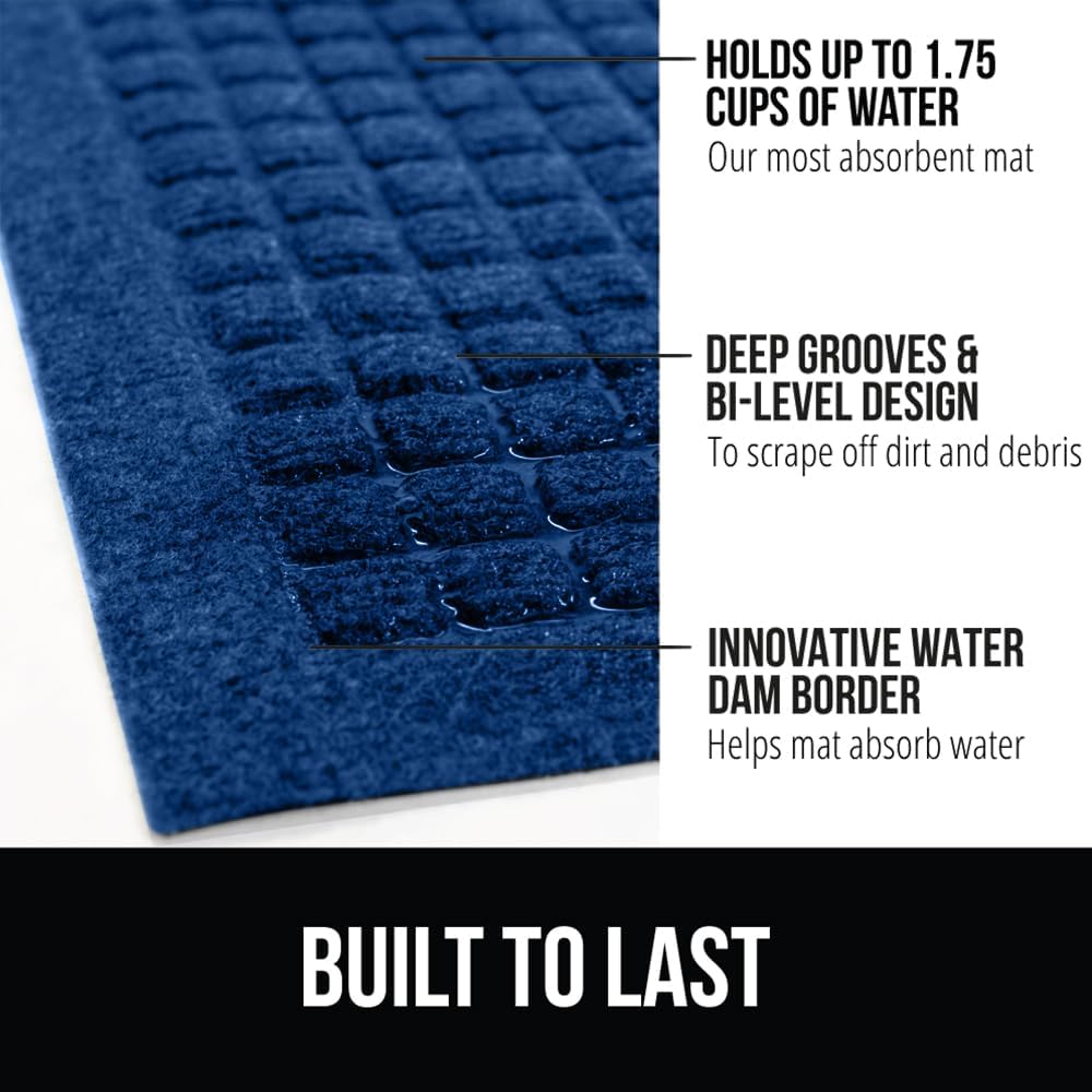 GORILLA GRIP Front Door Mat, Indoor Outdoor Ultra Absorbent HydroAbsorb Doormat, Absorbs Up to 1.7 Cups of Water, Stain and Fade Resistant, Rubber Backing Doormats, Captures Dirt, 29x17 Blue