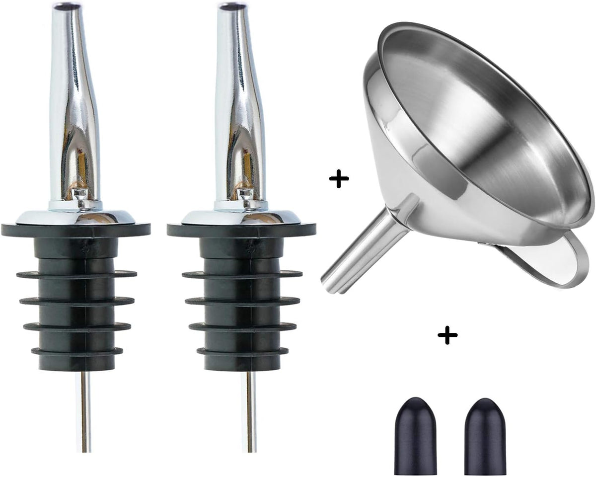 LanMa Olive Oil Pour Spout Stainless Steel Bottle Spout for Pours Liquor Vinegar Syrup or Oils with Stainless Steel Funnels (2pcs)
