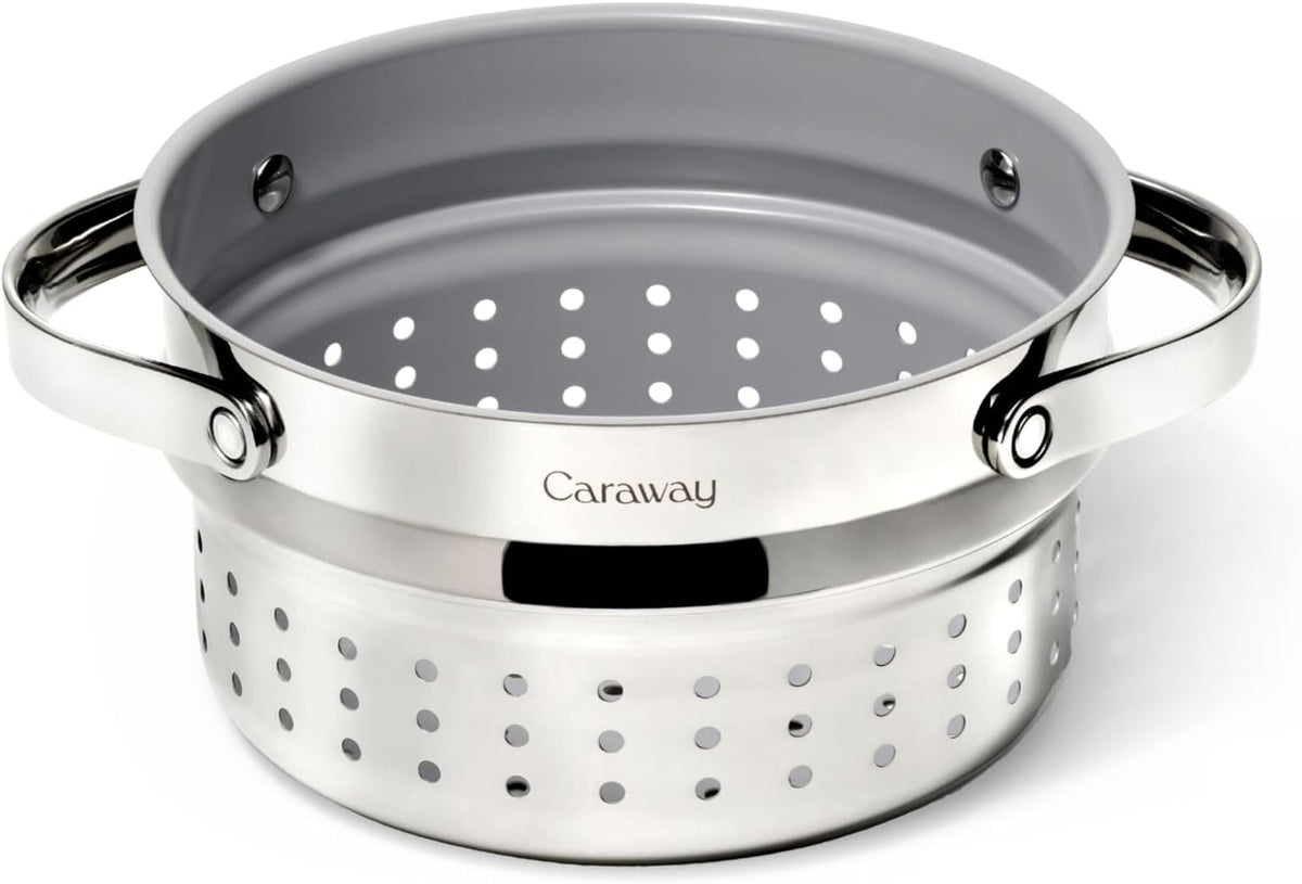 Caraway Steamer - Stainless Steel Steamer with Handles - Non Stick, Non Toxic Coating - Steam Veggies, Seafood, and More - Compatible With Our Dutch Oven or Sauce Pan - Small