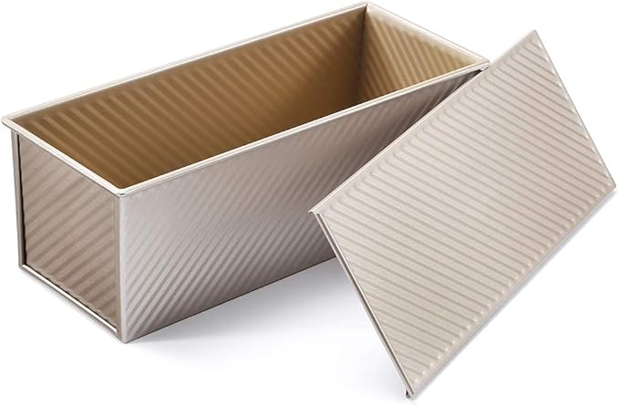 Monfish Large Loaf Pan w Lid Pullman Bread Pan 2.2lb dough Aluminized Steel Commercial Grade Non Stick Loaf Baking Pan