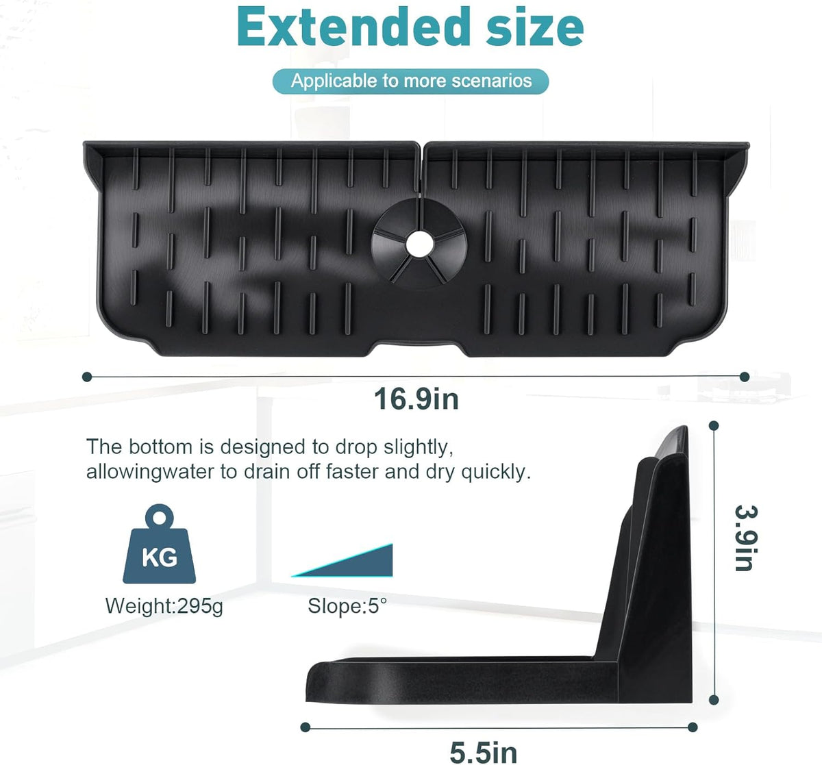 Silicone Kitchen Sink auto Drain Organizer, Kitchen countertop and Sink Splash Guard.Kitchen Sponge Rack and organizing Shelf，Suitable for Cleaning Tools, dispensers, Bottles, Cups (Gray)
