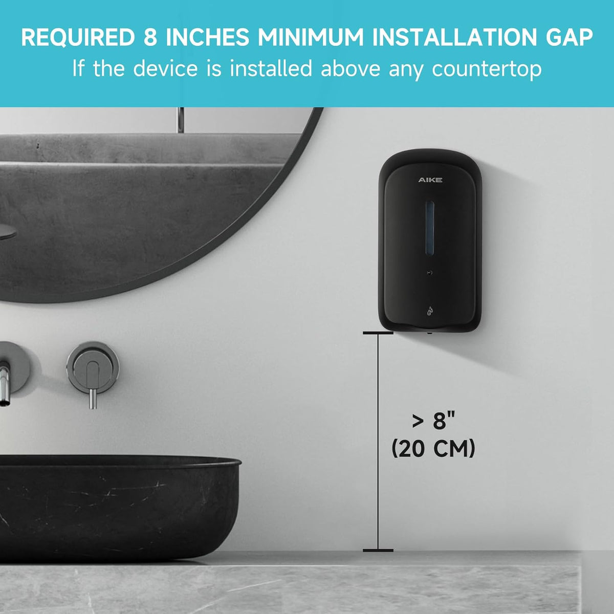 AIKE 33.8oz Automatic Wall Mount Liquid Soap Dispenser with Commercial ABS Construction, Model AK1226S(Black)