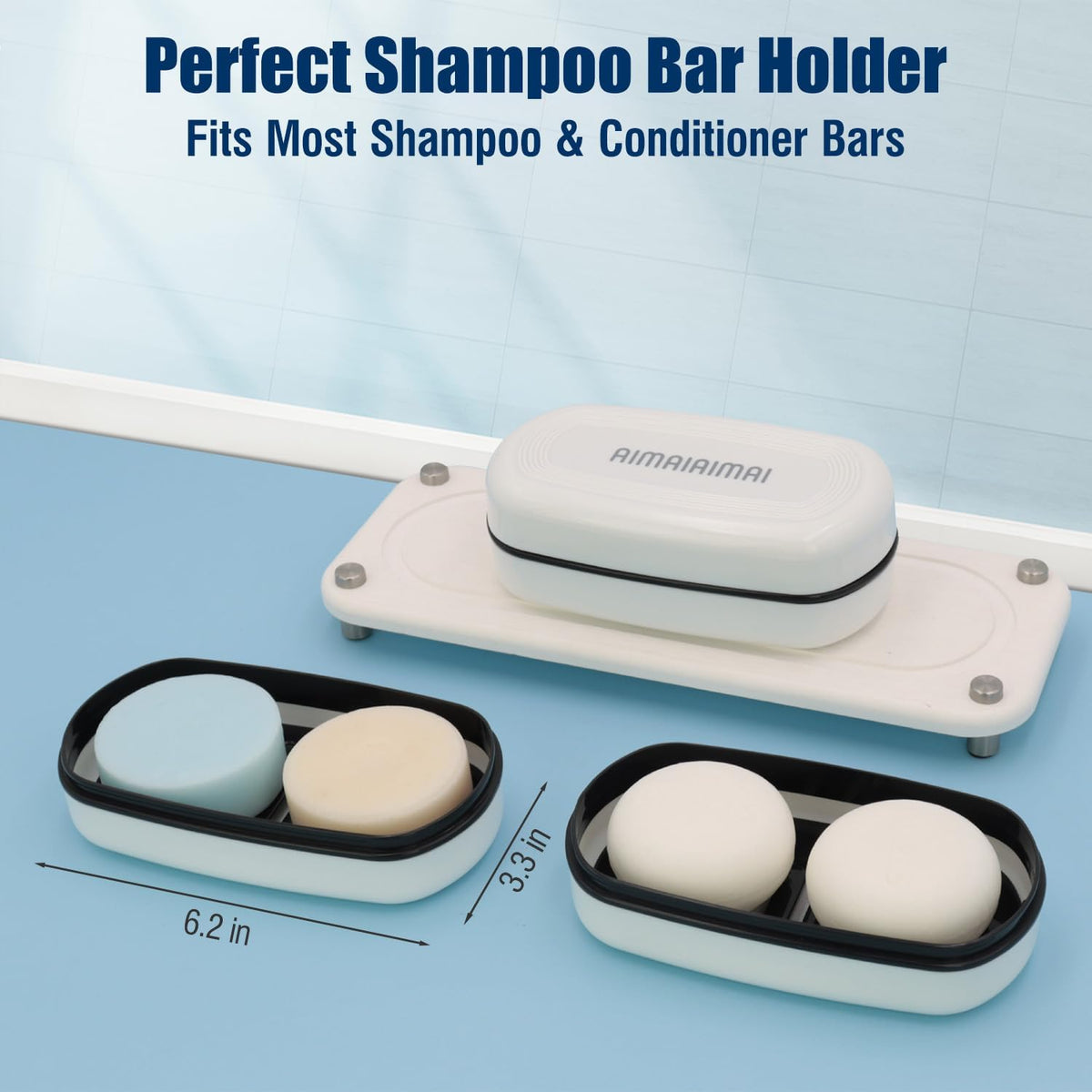Shampoo Bar Holder Travel Case for Two Bars – Compatible with Kitsch Solid Shampoo & Conditioner Bars, Large Soap Container for Bathroom or Travel (1 Pack, White Style A-Large)
