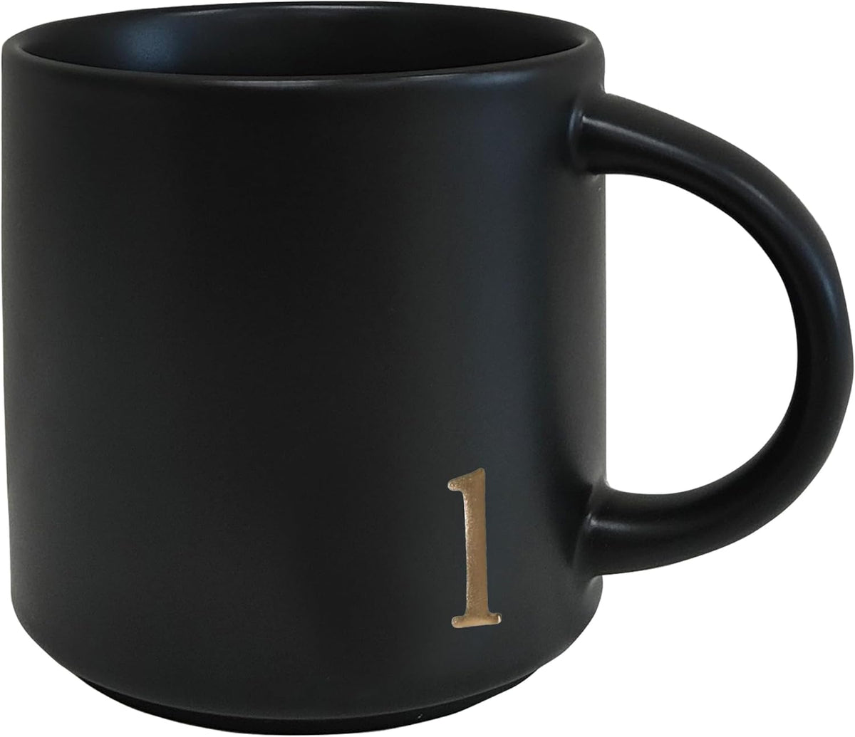 COLLECTIVE HOME - Black Monogram Ceramic Mugs, 15 oz Golden Initial Coffee Cups, Elegant Alphabet Tea Mugs, Personalized Halloween Mug with Gift Box, Perfect for Office and Home Décor (l)