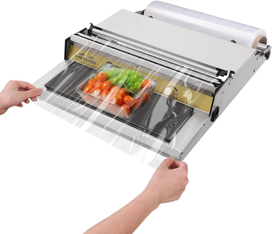 18 Inch/45CM Hand Wrapping Machine Film Wrapper for Food Packaging, Large Tray Cling Film Wrapper Dispenser with 5-Level Adjustable Heat, Cutter and Heating Plate Individual On/Off Control