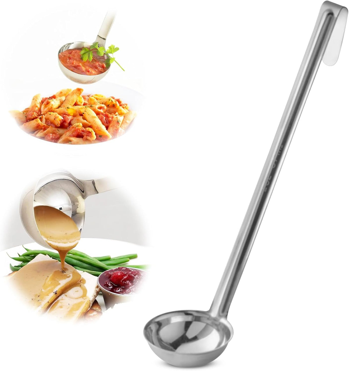 Ladle - Durable Stainless Steel Ladle Serving Measuring Soup Dressing Sauce Gravy Sturdy Dependable Long Handle for Kitchen (1, 2 Oz.)