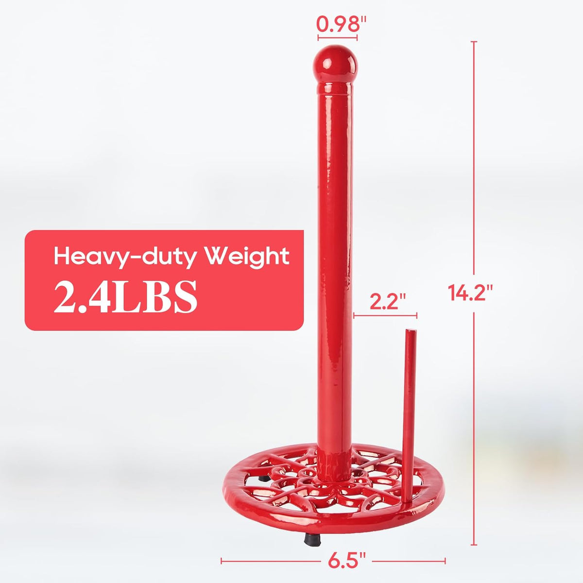 JOGREFUL Paper Towel Holder Stand, Cast Iron Kitchen Paper Towel Countertop Vintage Stand with Weighted-Base, Bathroom Organization for Family Standard Large Size Roll Paper, Classic Style, Red