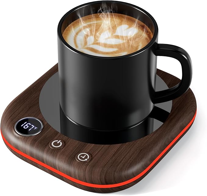 Mug Warmer Upgraded,Coffee Mug Warmer for Desk LEDs Light 3 Temp Settings (113-167°F) 1-12H Timer 4 H Auto Shut Off Beverage Cup Candle Warmer for Coffee Tea Milk(Wood Grain)