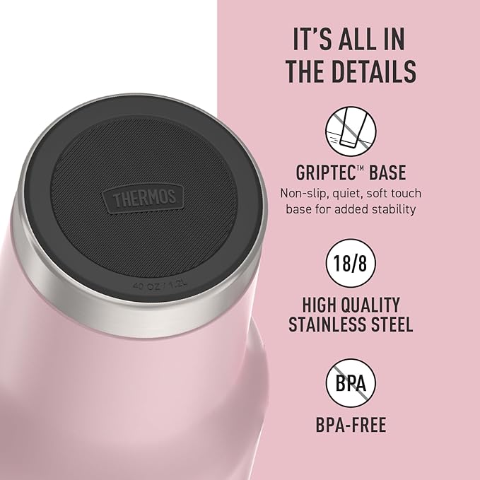 THERMOS Stainless Steel Cup Holder Mug - 40 Ounce, Sunset Pink - Insulated Tumbler with Lid and Straw, Plus Leak-Resistant Slide Lock