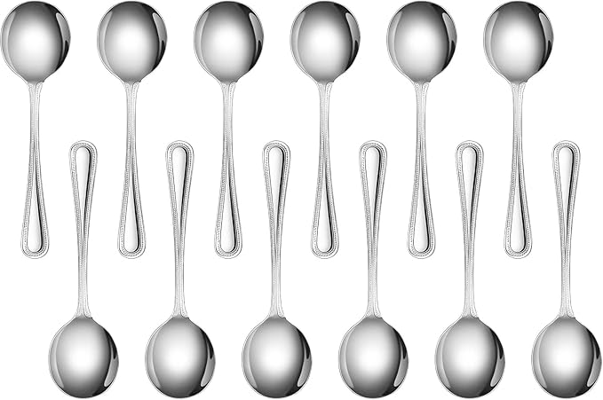 New Star Foodservice 1029710 Bead Pattern, 18/0 Stainless Steel, Bouillon Spoon, 6.3-Inch, Set of 12