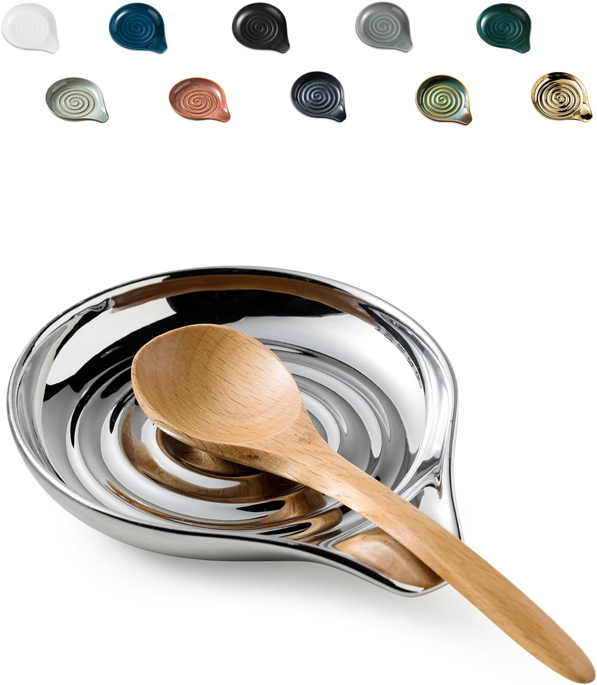 LAUCHUH Spoon Rest for Stove Top Ceramic Cooking Spoon Holder for Kitchen Countertop Large Ladle Holder for Spatula, Spoons or Tong, Farmhouse Decor, Christmas, 5 inches, Sliver
