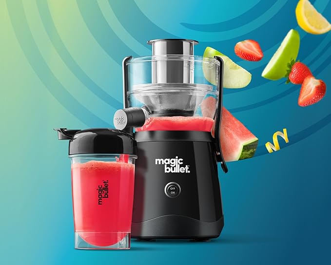 Magic Bullet® Mini Juicer, Countertop Space-Saving, 2" Feed Chute for Fruits and Vegetables, 400W, 16oz Cup, Compact Design, Black, MBJ50100AK