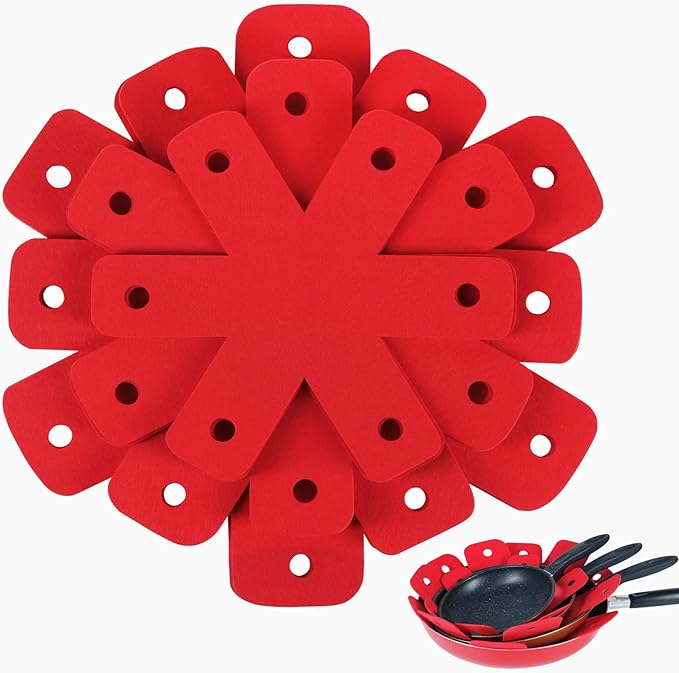 BYKITCHEN Pot Pan Protectors, Larger & Thicker Stacking Pot Protectors, Set of 8 and 4 Different Sizes, Pan Separator Pads for Stacking and Protecting Your Cookware(10/12/14/16inch)