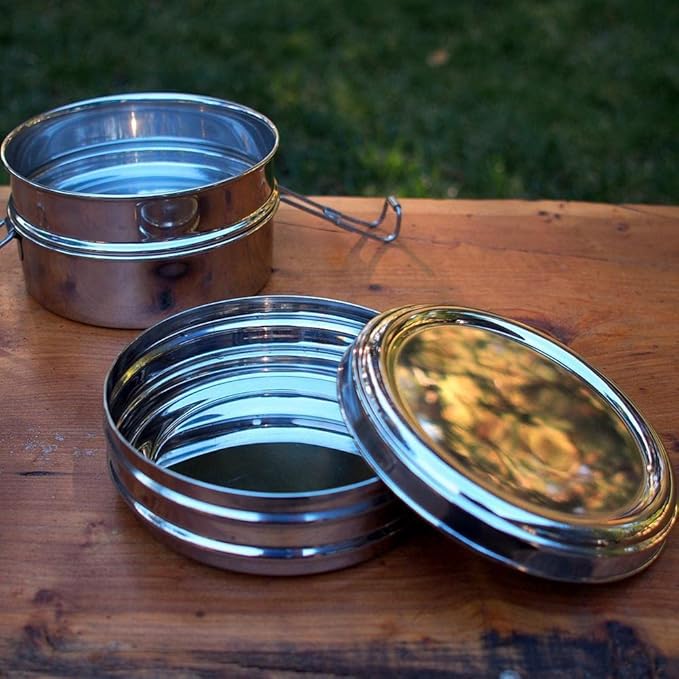 ECOlunchbox Tri Bento 3-Tier Stainless Steel Lunch Box | 4.5 Cups (36 oz) Capacity | 5.25 x 5.25 x 4 inches (13.5 x 13.5 x 10 cm) | Perfect for Meal Prep, Snacks & Portion Control | Durable, BPA Free