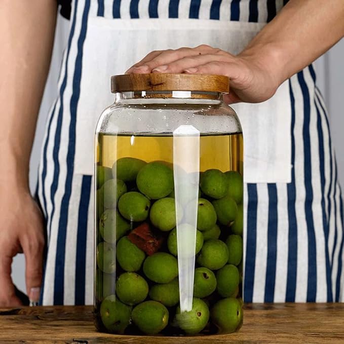Large Glass Jars with Airtight Wooden Lid, Food Storage Glass Canister, Clear Cereal Storage Container for Flour, Sugar, Coffee Beans, Snack (1 Gallon (4000ml))