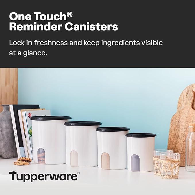 Tupperware One Touch Reminder Canisters 4 Canister Food Storage Set, Dishwasher Safe and BPA Free, (4 Containers, 4 Lids)