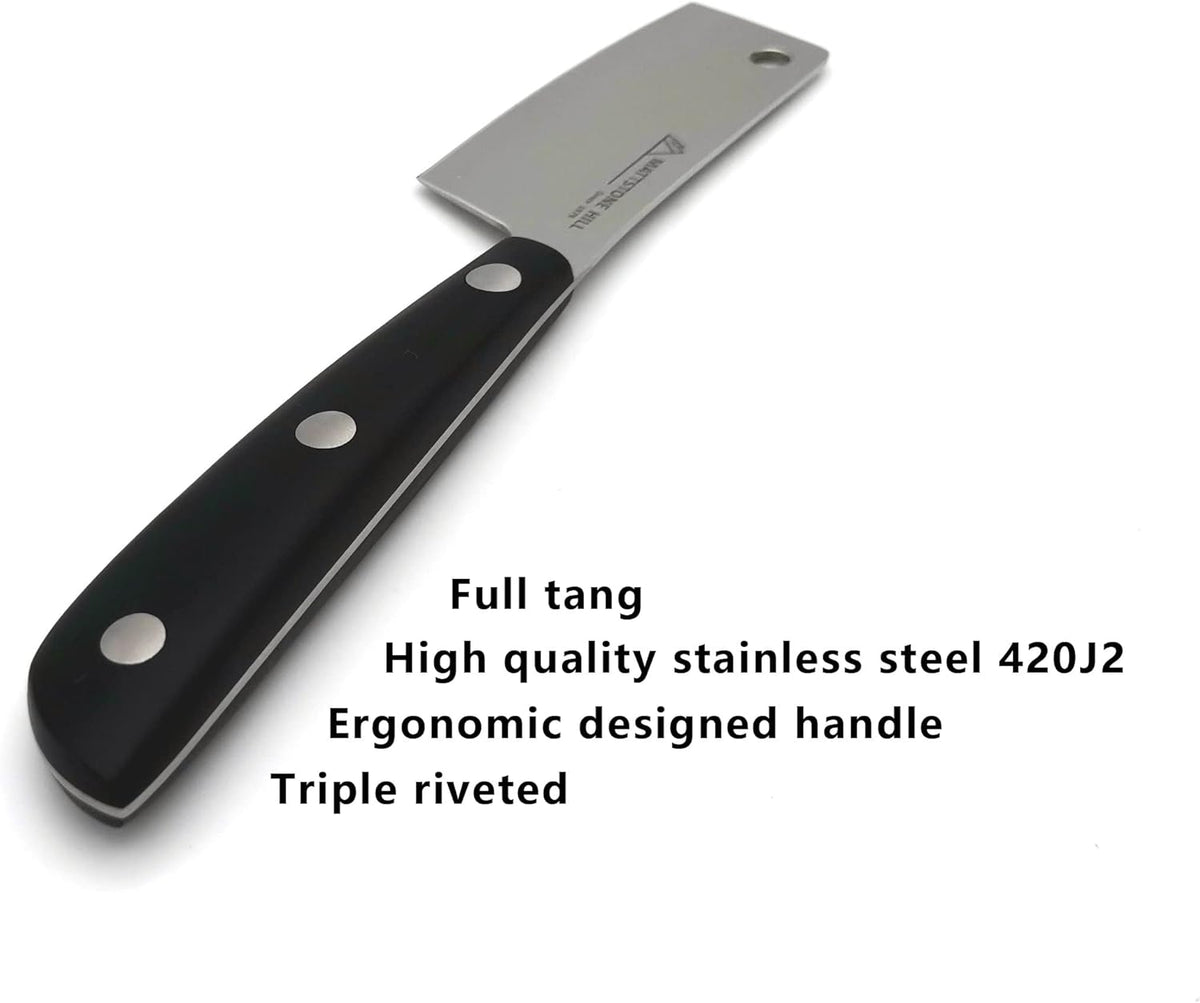 Cheese Knife - MATTSTONE HILL Cheese Cleaver, Hard Cheese Cutter, Premium Stainless Steel, Black Handle