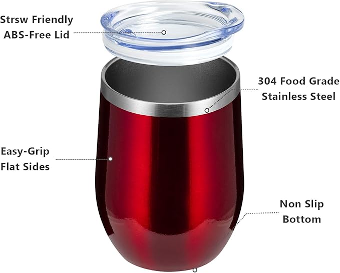 MEWAY 12oz/12 Pack Wine Tumbler Glasses with Lid -Double Wall Vacuum Stainless Steel Travel Tumbler Mug,Stemless Insulated Wine Cup for,Coffee,Cocktails,Gifts (Burgundy,Set of 12)