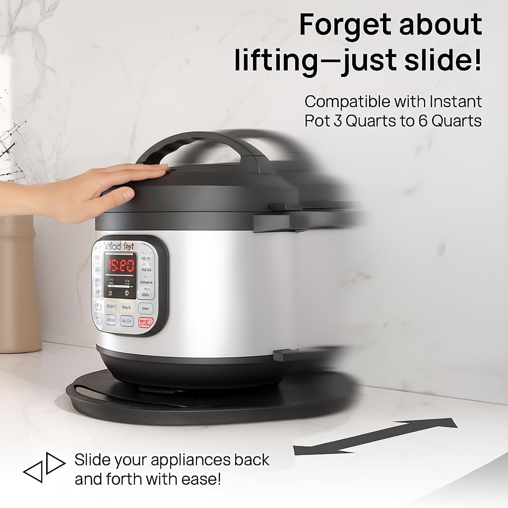 Ibyx Elegant Round Sliding Tray for Your Pressure Cooker, Air Fryer & Heavy Kitchen Appliances - Sturdy, Slides Easily from Under The Cabinet (Black, 13”)